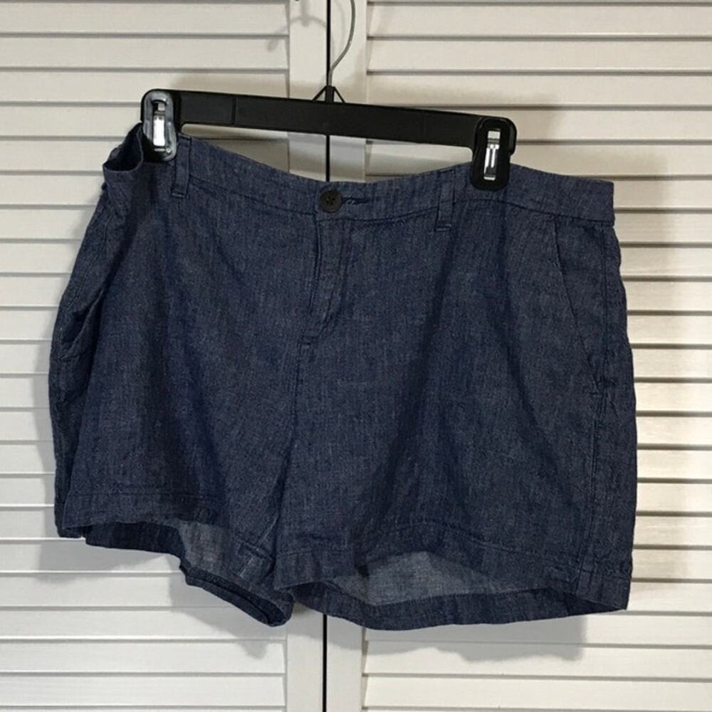 Old Navy Dark Blue Chambray Linen Blend Mid Rise Hot Shorts 14